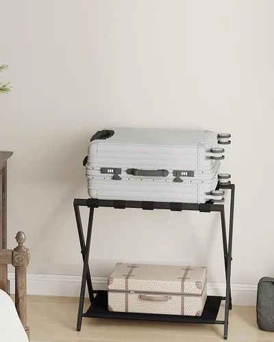 Miniatura 8 de Hzuaneri Portaequipajes, soporte plegable para maleta para invitados, plegable, portaequipajes con estante, marco de acero con correas de nailon
