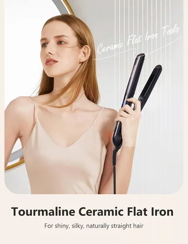 Miniatura 5 de ANGENIL Plancha plana portátil 2 en 1, plancha plana de viaje de doble voltaje, plancha plana de cerámica de 1 pulgada para mujeres, rizos y cabello
