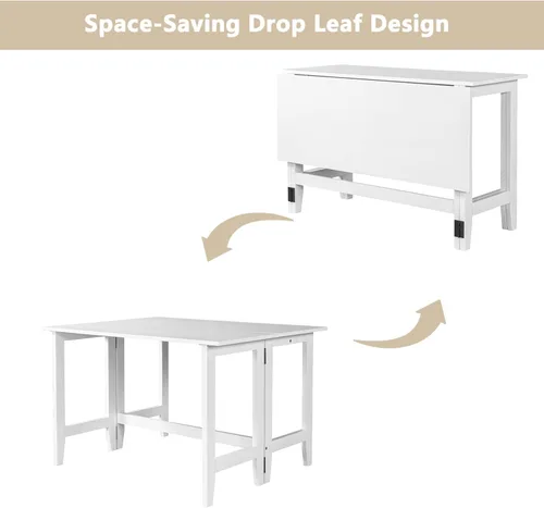 Miniatura 3 de Mesa de comedor extensible de madera de granja con hojas colgantes para lugares pequeños, color blanco TJ429
