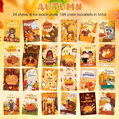 Miniatura 4 de Liliful 144 piezas de libro para colorear de calabaza a granel para adultos, otoño, bricolaje, arte, alivio del estrés, libro de dibujo con patrones