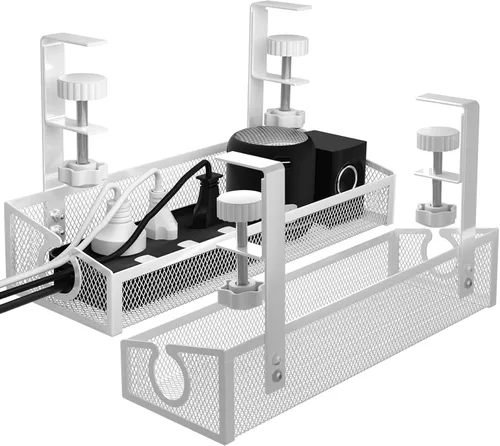 Miniatura 10 de Bandeja de gestión de cables para debajo del escritorio en negro, organizador de cables y alambres de escritorio sin necesidad de perforación