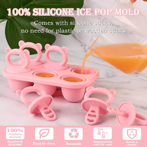 Miniatura 2 de Sakolla Moldes de silicona para paletas de bebé con 6 cavidades, moldes para paletas de leche materna para aliviar la dentición, molde de paletas