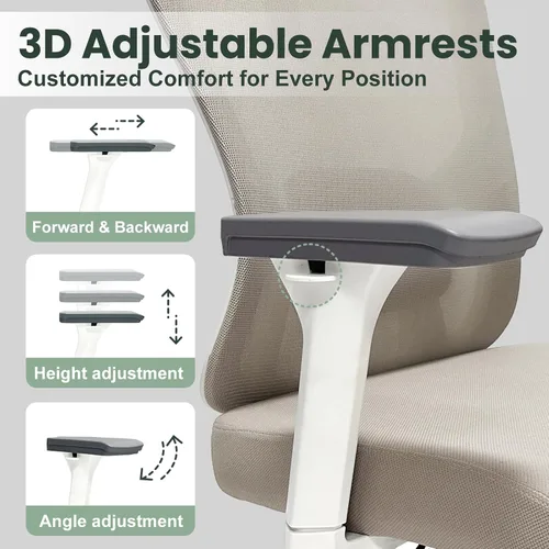 Miniatura 7 de Silla de oficina ergonómica - Silla de oficina de malla de 159 kg con soporte lumbar ajustable, silla de computadora de respaldo alto con Caqui