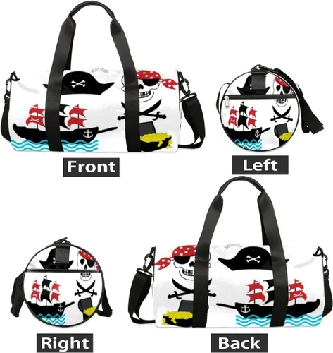 Miniatura 7 de Bolsa de lona pirata de calavera con correa desmontable para el hombro, bolsa deportiva para gimnasio, bolsa deportiva para estudiantes, 17.6 x 9 x