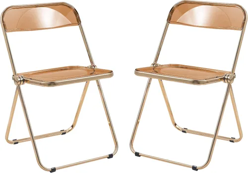 Miniatura 22 de LeisureMod Juego de 2 sillas plegables modernas de acrílico transparente Silla de escritorio con marco de metal dorado Cómoda silla decorativa