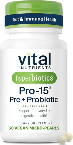 Hyperbiotics Vital Nutrients Pro-15 Prebióticos y probióticos para mujeres y hombres | 15 cepas respaldadas por la ciencia | Apoya el estreñimiento