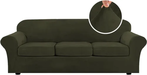Miniatura 13 de H.VERSAILTEX - Funda elástica para sofá de 3 piezas, de suave terciopelo afelpado, para sofá biplaza con 2 cojines de hasta 72 pulgadas de ancho, se