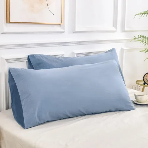 Miniatura 16 de NEXHOME PRO Juego de 2 fundas de almohada estándar 100% algodón orgánico, cierre de sobre, tacto de lino texturizado natural, suave y duradero