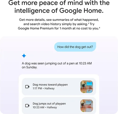 Miniatura 5 de Google Nest Cam Indoor (cableada, 3ª generación) - Cámara de seguridad con video 2K y Gemini, visión nocturna, audio de 2 vías, funciona con Google