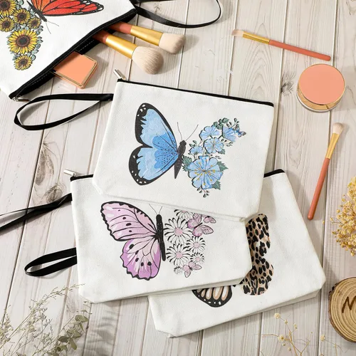 Miniatura 4 de 4 bolsas de maquillaje de mariposa para mujer, de lona, cosméticos, flores de mariposa, regalos para niñas, bolso de lona de cumpleaños, bolsas