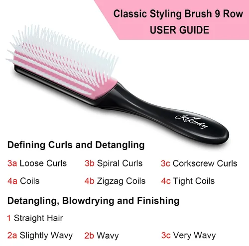 Miniatura 5 de KTKUDY Cepillo definidor de 9 filas para dar forma y terminar rizos, cepillo desenredante de secado por soplado para cabello grueso, ondulado o Rosa