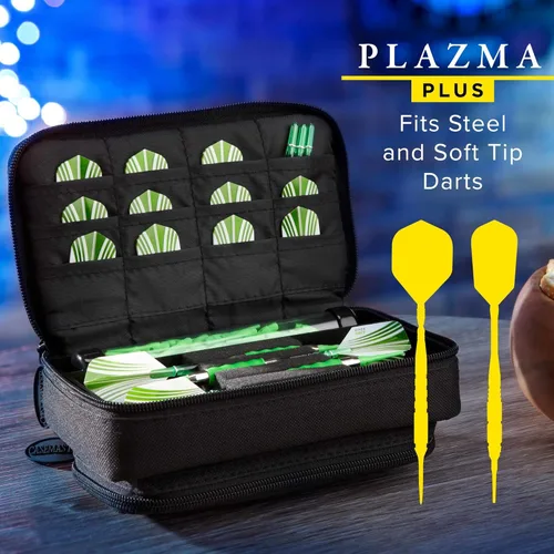 Miniatura 6 de Casemaster Plazma Plus, 3 dardos para dardos suaves y de acero con bolsillo frontal grande para dispositivos móviles, tubo de almacenamiento Negro