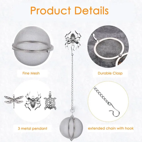 Miniatura 2 de Infusores de té para té suelto, 3 juegos de infusor de té de hojas sueltas, té más empinado, bola de acero inoxidable, filtros de filtro de té