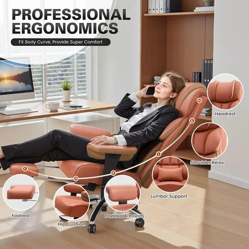Miniatura 3 de Silla de escritorio de oficina BestGlory, silla de cuero para juegos grande y alta con reposapiés, sillas de computadora ejecutivas ergonómicas