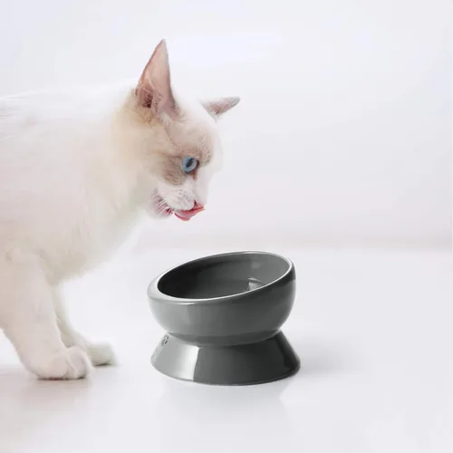 Miniatura 2 de Y YHY Cuenco elevado para comida para gatos, cuenco elevado para alimentos y agua para mascotas, cerámica, 15 onzas Gris