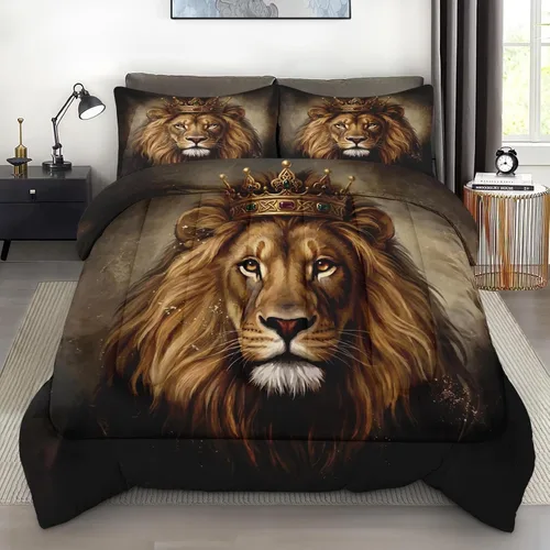 Miniatura 14 de Pamnest Juego de edredón tamaño individual, León amarillo africano, suave, 2 piezas de ropa de cama para niños y adultos, juego de edredón Rasta