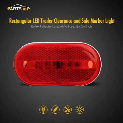 Miniatura 2 de Partsam 2 lámparas de luz LED oblongas de 4 pulgadas con lente reflejo [certificado DOT], montaje en superficie de caravana, rectangular, Rojo