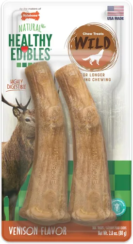 Nylabone Healthy Edibles WILD - Golosinas naturales masticables para perros grandes, de larga duración, para perros saludables, cuernos masticables,