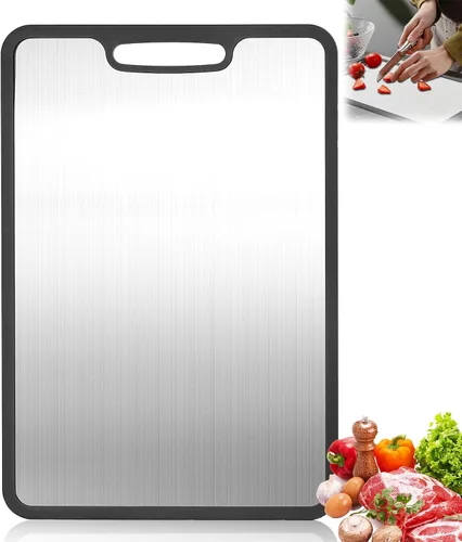 Miniatura 11 de Juego de tabla de cortar de titanio de 3 piezas, tablas de cortar de metal para cocina, tabla de cortar de acero inoxidable, tablas de cortar