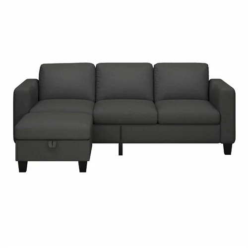 Miniatura 7 de Sofás Seccionales para Sala de Estar - Sofá Moderno en Forma de L de Lino Gris Oscuro de 3 Plazas con Otomana de Almacenamiento Reversible