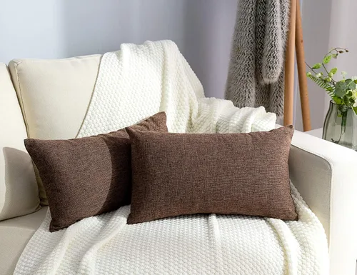 Miniatura 30 de Stellhome Juego de 2 fundas de almohada de lino para sofá, fundas de cojín decorativas sólidas de otoño para decoración del hogar, 16 x 16 pulgadas