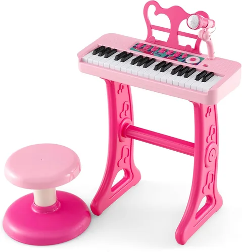 Miniatura 11 de HONEY JOY Piano para niños, piano de teclado azul de 37 teclas para niños con soporte de música y banco, piano de cola de bebé de juguete