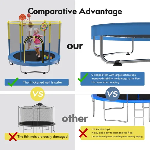 Miniatura 4 de Trampolín de 72 pulgadas para niños con red, trampolín pequeño de 6 pies para interiores y exteriores con aro de baloncesto y tablero de dardos
