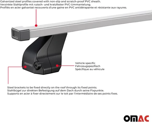 Miniatura 5 de OMAC Barras transversales de techo de punto fijo Mercedes Clase C Sedan 2015 a 2023, portaequipajes, 165 libras, aluminio, 2 piezas, color plateado