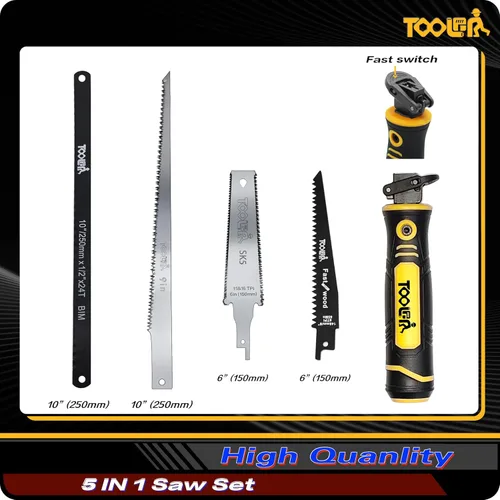 Miniatura 2 de Sierra de mano multicuchillas 5 en 1, 6 pulgadas (11T/16T), tirador japonés de doble filo, sierra para paneles de yeso, sierra para metales, sierra