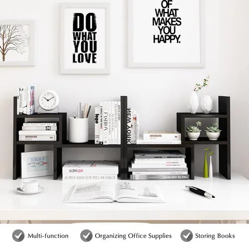 Miniatura 8 de Jerry & Maggie - Organizador de escritorio para oficina, estante de madera ajustable, para regalo de cumpleaños, como juguete o decoración del Negro
