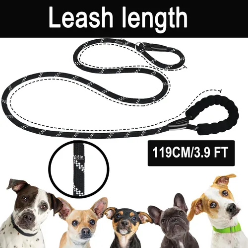 Miniatura 5 de Correa para perro de 3.9 pies, duradera, de alta calidad, resistente, con mango acolchado cómodo e hilos altamente reflectantes para perros Negro