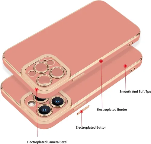 Miniatura 4 de Lafunda Diseñada para iPhone 13 Pro, fundas lujosas con chapado lindo para mujeres y niñas, elegante borde dorado, a prueba de golpes, TPU con funda