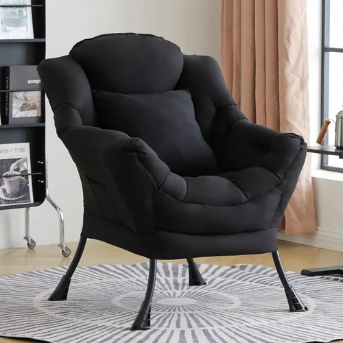 Silla perezosa para sala de estar, silla decorativa grande negra con una almohada, juego de sofá de ocio, cómoda silla de lectura para dormitorio,
