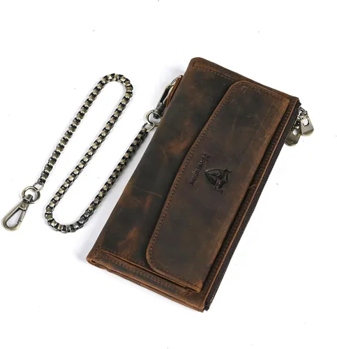 Miniatura 56 de Genuino Caballo Loco Cuero Regalo de Viaje Moneda Bolsillo Tarjetero Organizador Largo Cadena Rfid Cartera Monedero Con Broche Para Hombres Hombres