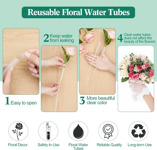 Miniatura 4 de Tessco for you 72 Pcs Floral Water Tubes 12 Inch and 6 Inch Floral Tubes Plastic Flower Tube for Fresh Flowers with Rubber Cap Flower Stem