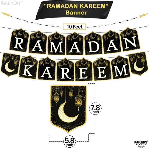 Miniatura 3 de KatchOn, Ramadan Kareem Banner - 10 pies, negro y dorado, cartulina, rectangular