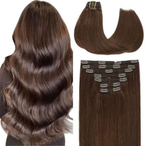 Miniatura 12 de VINBAO Extensiones de cabello humano con clip, balayage, color marrón ceniza a rubio caramelo, 14 pulgadas, 6 unidades, 3.53 onzas, 6