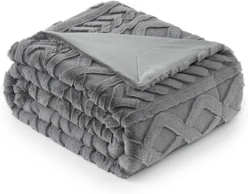 Miniatura 8 de Cozy Bliss - Manta decorativa de piel sintética, de jacquard, mullida, afelpada, suave, gruesa y de verano, para sofá, sala de estar y dormitorio