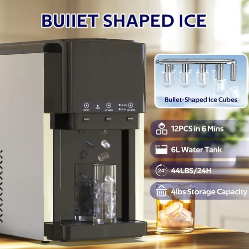 Miniatura 2 de ADVWIN Dispensador de agua 3 en 1 con máquina de hielo, encimera de máquina de hielo en pepita, bala y hielo triturado, enfriador de agua, 44