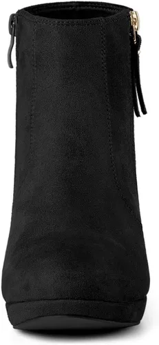 Miniatura 3 de Allegra K Botines de tacón grueso con cremallera lateral y plataforma baja para mujer