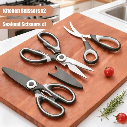 Miniatura 2 de OMDAR Paquete de 3 tijeras de cocina multiusos, paquete de 3, tijeras de cocina de acero inoxidable resistentes para cortar carne, alimentos