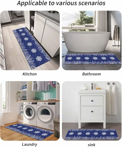 Miniatura 6 de Tapete de baño de copos de nieve azul marino para bañera, antideslizante, de secado rápido y absorbente, tierra de diatomeas, fregadero, dormitorio
