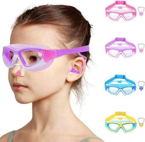 Miniatura 13 de Vvinca Gafas de natación para niños de 3 a 12 años, diseño mejorado 2024 con tapón para la oreja y la nariz, visión amplia, antivaho sin fugas