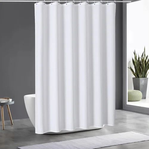 Miniatura 6 de MitoVilla Cortina de ducha blanca moderna de punto gofre, cortinas de ducha de tela pesada para decoración de baño neutra, paño de tejido gofre