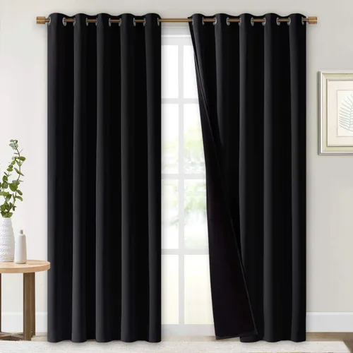 NICETOWN - Cortinas térmicas de gama alta, cortinas opacas completas de 84 pulgadas de largo para comedor, cortinas de tratamiento de ventanas Negro