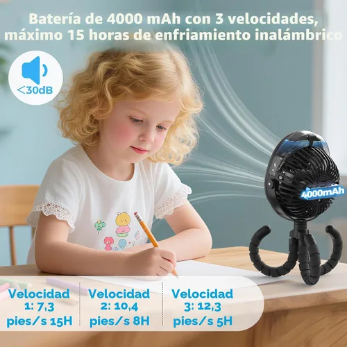 Miniatura 3 de Ventilador de cochecito de bebé con nebulización actualizado 2026, clip de trípode flexible para cuna de asiento de automóvil, regalos de baby