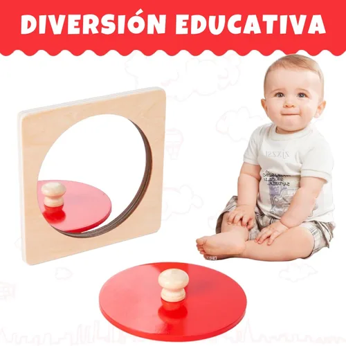 Miniatura 6 de Montessori - Kit de juego de juguetes para bebé, espejo Montessori, rompecabezas de perilla Peekaboo con pomo, tambor giratorio mediano y kit