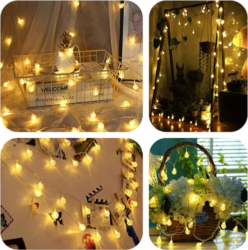 Miniatura 5 de Cadena de luces de globo con pilas, 16 pies, impermeable, 30 LED, 8 modos, tira de luces para exteriores, tira de luces de bola de cristal