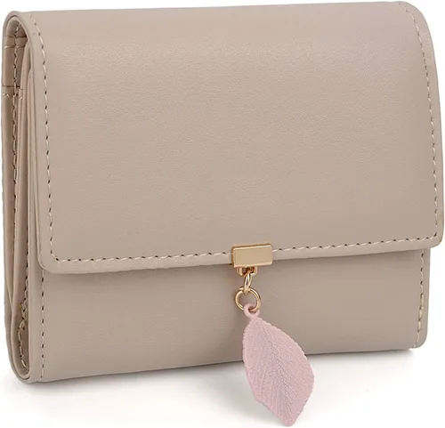 Miniatura 5 de UTO - Cartera pequeña RFID de piel sintética con dije de hoja, cierre de cremallera y tarjetero.