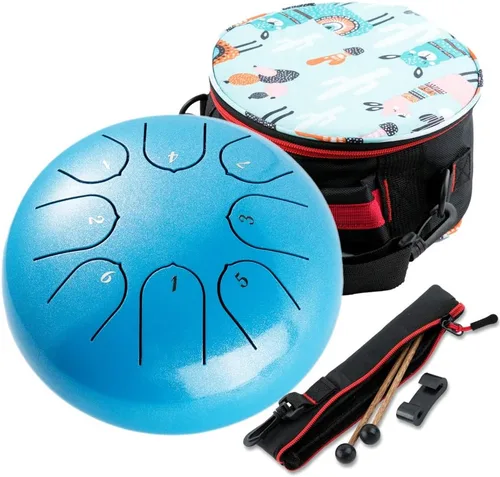 Miniatura 10 de Tambor de Lengua de Acero 8 Notas 6 Pulgadas Tambor Tanque Musical Instrumento de Percusión con Mazos de Tambor de Lengua Bolsa de Transporte Negro